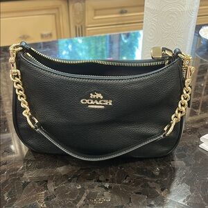 Coach Black and Gold Leather Shoulder Bag